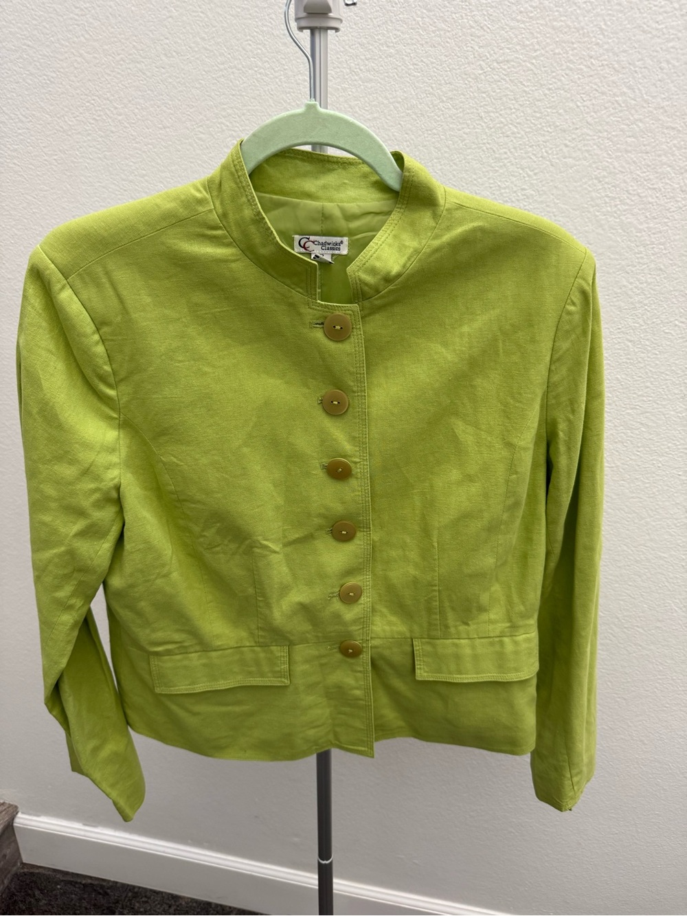 Chadwicks Lime Green Stand-Collar Blazer Linen Beachy Quiet Luxury‎ Comfort